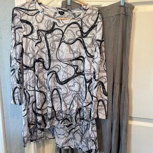 Lagenlook Abstract Art to Wear Tunic Set | Black & White Swirl Print | Size M